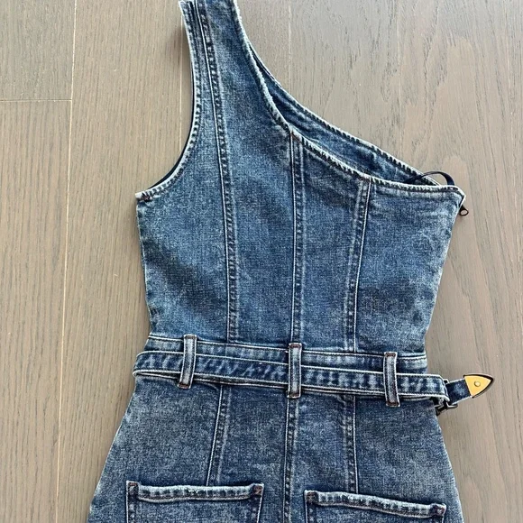 Retrofete Giorgio Dress in Atlas Denim One Shoulder Belt Western XS - With tags - Picture 7 of 10